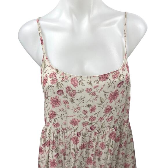 Reistor Pink Floral Print Sleeveless Cami Camisole Tiered Midi A-Line Dress Sz M - Picture 3 of 4